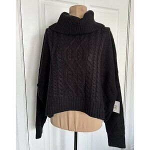 BB Dakota Black Cowl Neck Raglan Sleeve Crop Cable Knit Sweater Women's Size XS
